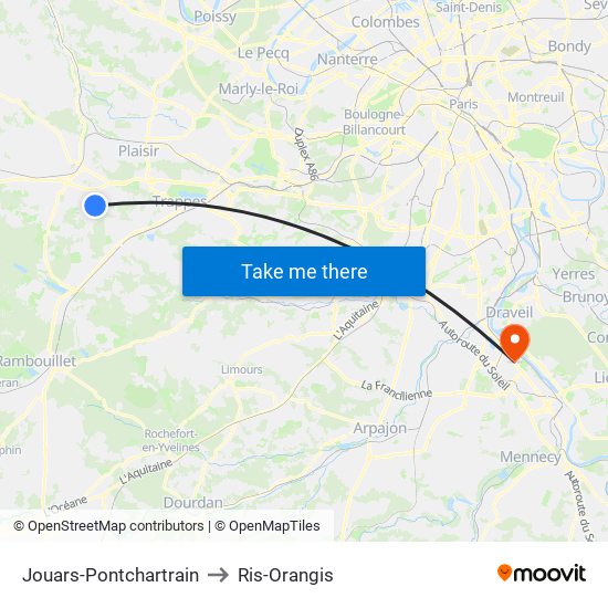 Jouars-Pontchartrain to Ris-Orangis map