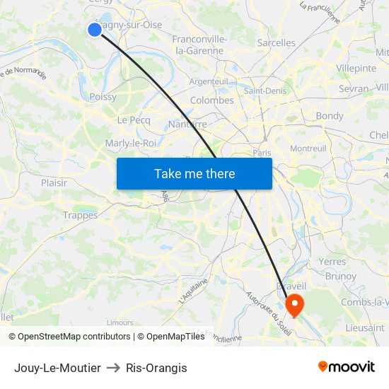 Jouy-Le-Moutier to Ris-Orangis map
