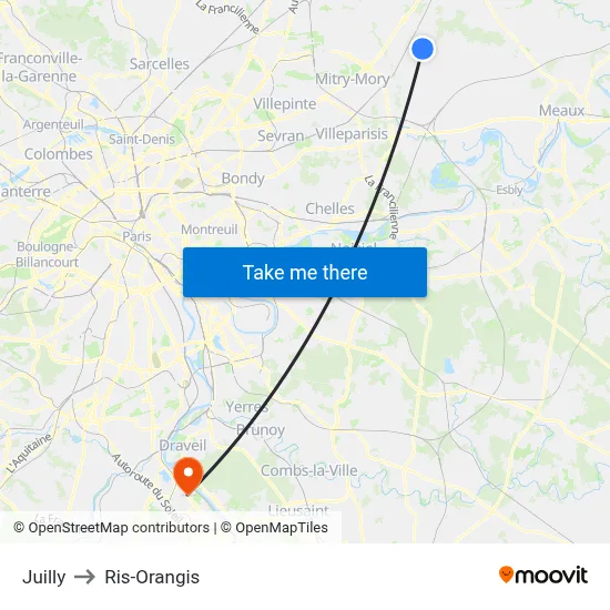 Juilly to Ris-Orangis map