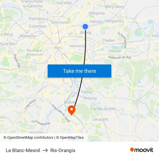 Le Blanc-Mesnil to Ris-Orangis map