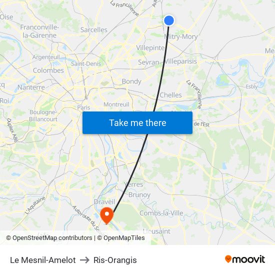 Le Mesnil-Amelot to Ris-Orangis map