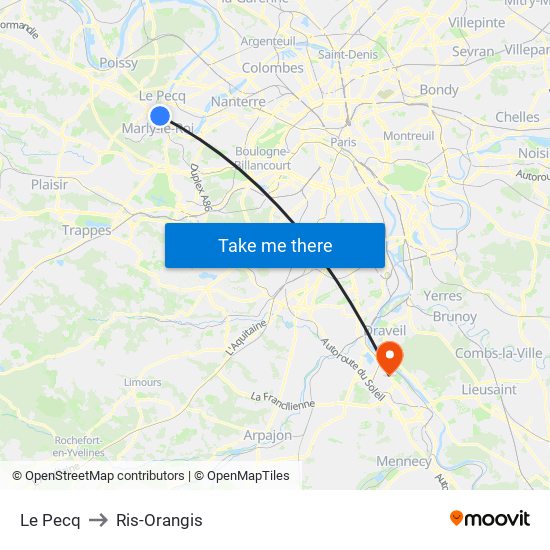 Le Pecq to Ris-Orangis map