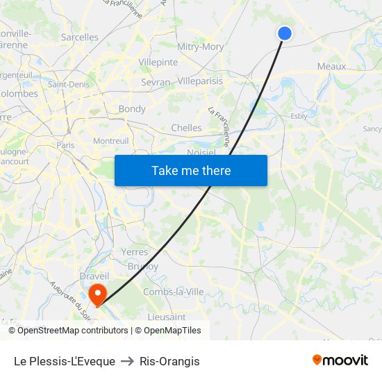 Le Plessis-L'Eveque to Ris-Orangis map