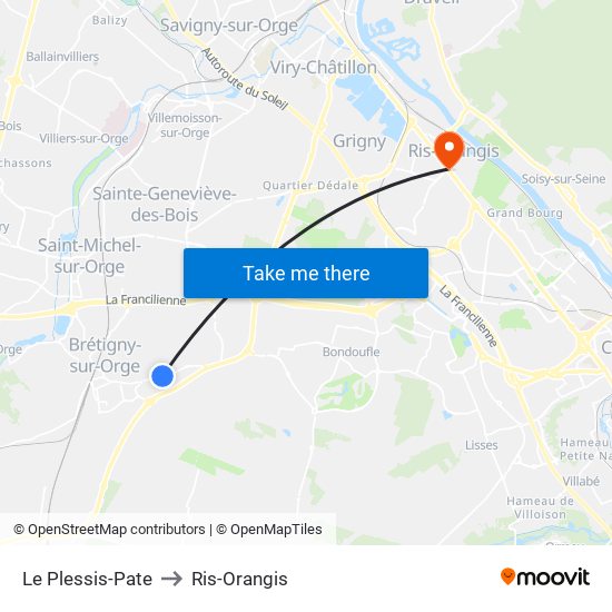 Le Plessis-Pate to Ris-Orangis map