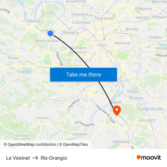 Le Vesinet to Ris-Orangis map