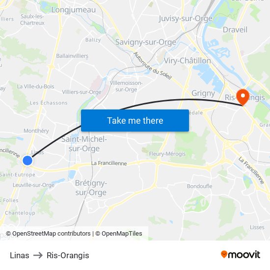 Linas to Ris-Orangis map