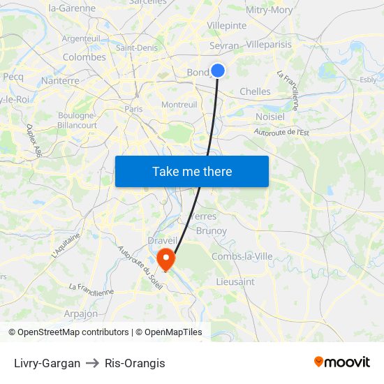 Livry-Gargan to Ris-Orangis map