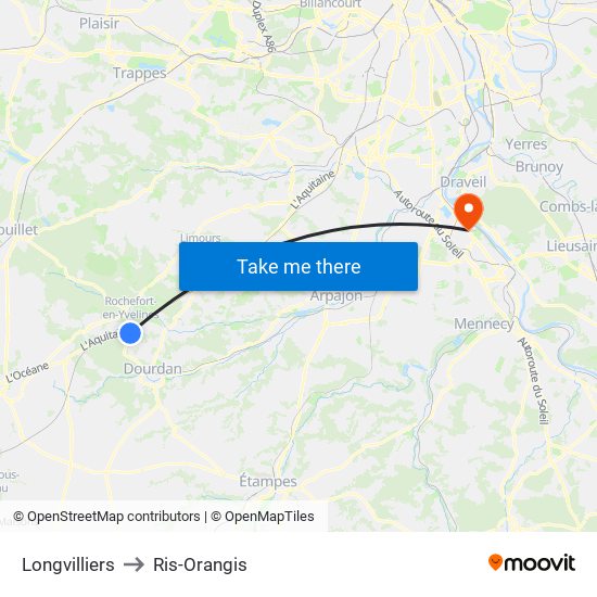 Longvilliers to Ris-Orangis map