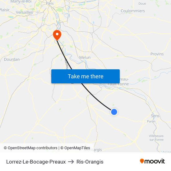 Lorrez-Le-Bocage-Preaux to Ris-Orangis map