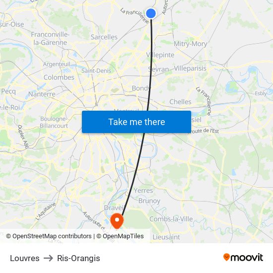 Louvres to Ris-Orangis map
