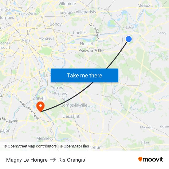 Magny-Le-Hongre to Ris-Orangis map
