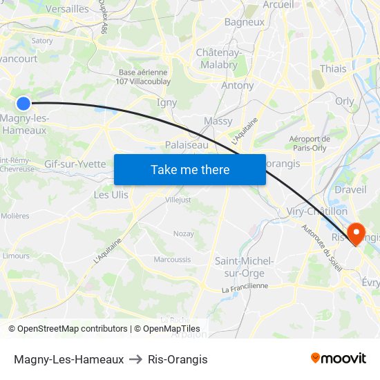 Magny-Les-Hameaux to Ris-Orangis map