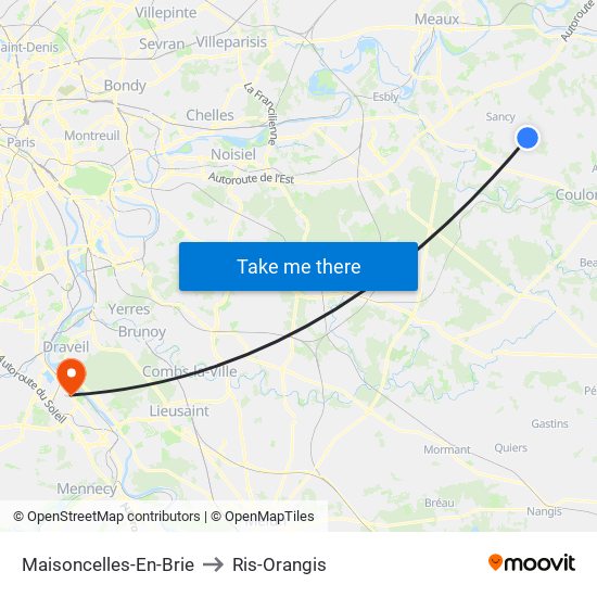 Maisoncelles-En-Brie to Ris-Orangis map