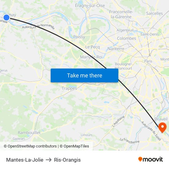 Mantes-La-Jolie to Ris-Orangis map