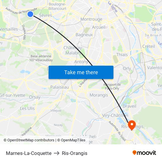 Marnes-La-Coquette to Ris-Orangis map