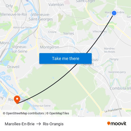 Marolles-En-Brie to Ris-Orangis map