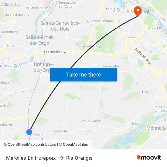 Marolles-En-Hurepoix to Ris-Orangis map