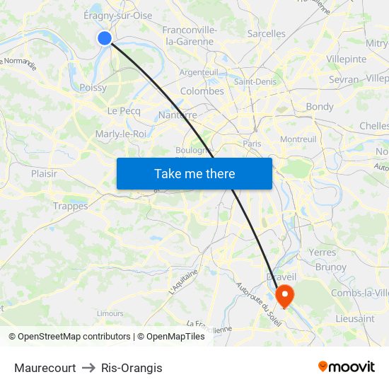 Maurecourt to Ris-Orangis map