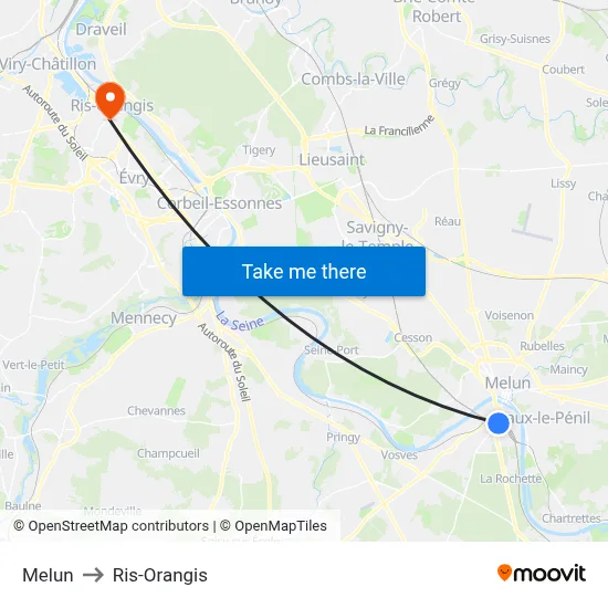 Melun to Ris-Orangis map