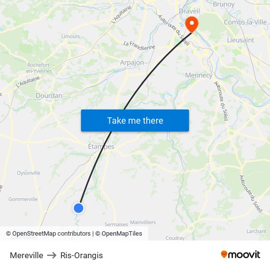 Mereville to Ris-Orangis map