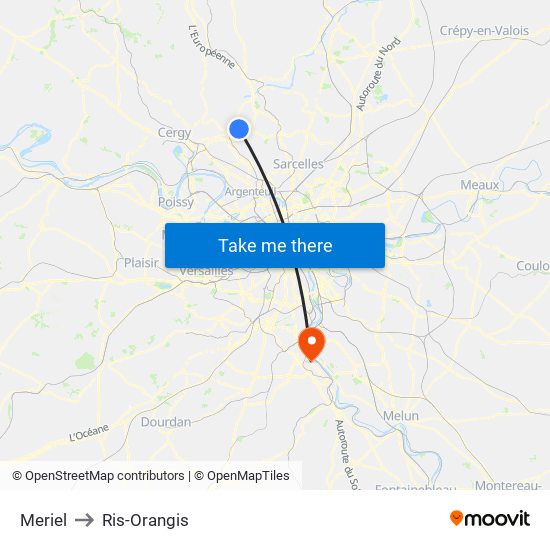 Meriel to Ris-Orangis map