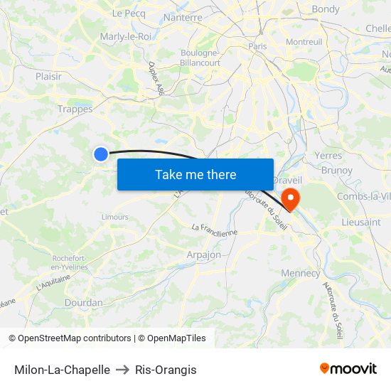 Milon-La-Chapelle to Ris-Orangis map