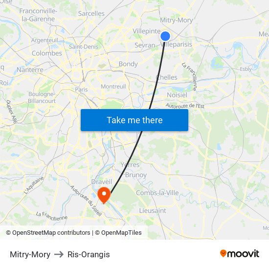 Mitry-Mory to Ris-Orangis map