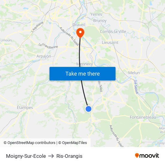 Moigny-Sur-Ecole to Ris-Orangis map