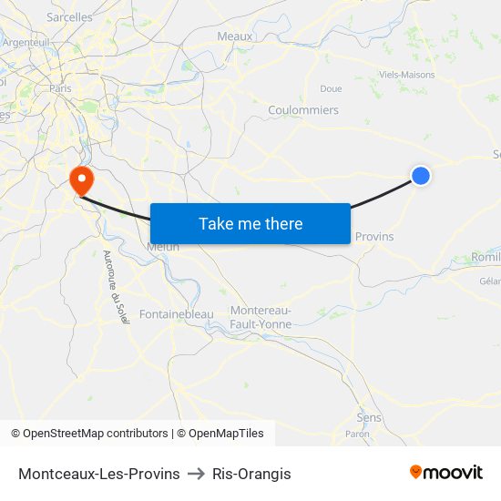 Montceaux-Les-Provins to Ris-Orangis map