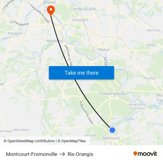 Montcourt-Fromonville to Ris-Orangis map