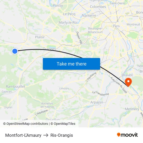 Montfort-L'Amaury to Ris-Orangis map