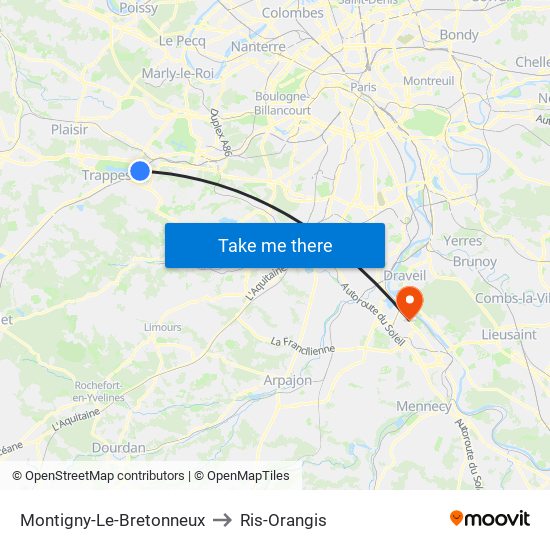 Montigny-Le-Bretonneux to Ris-Orangis map