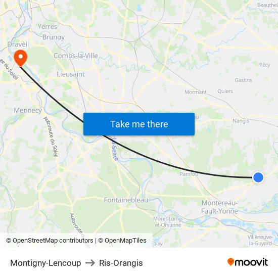 Montigny-Lencoup to Ris-Orangis map