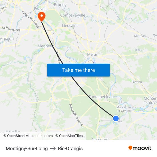 Montigny-Sur-Loing to Ris-Orangis map