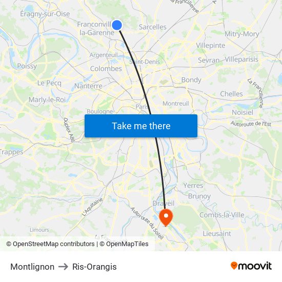 Montlignon to Ris-Orangis map