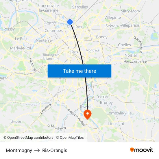 Montmagny to Ris-Orangis map