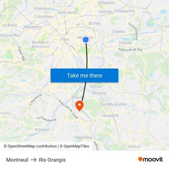 Montreuil to Ris-Orangis map