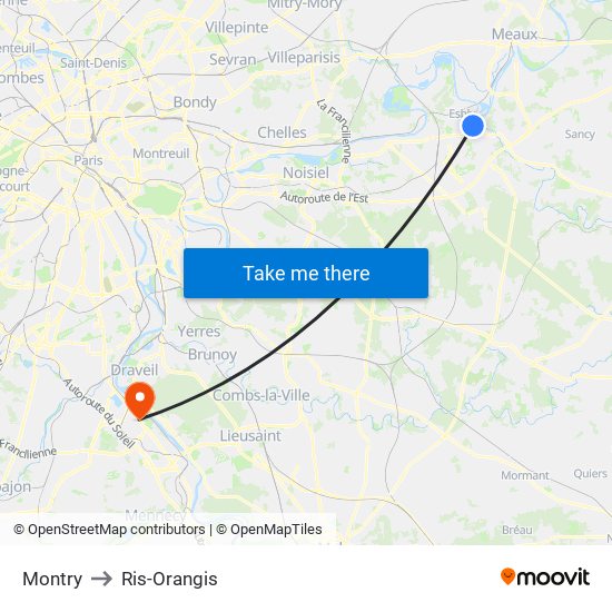 Montry to Ris-Orangis map