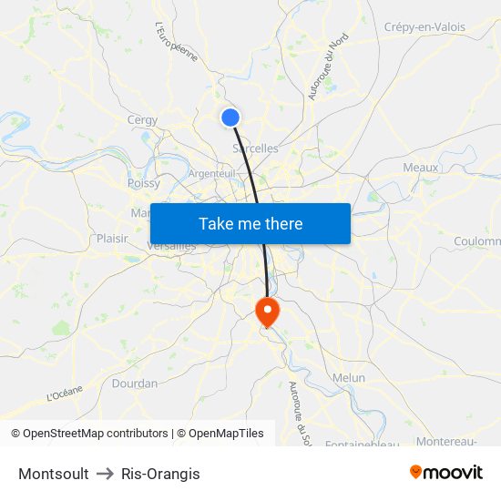 Montsoult to Ris-Orangis map