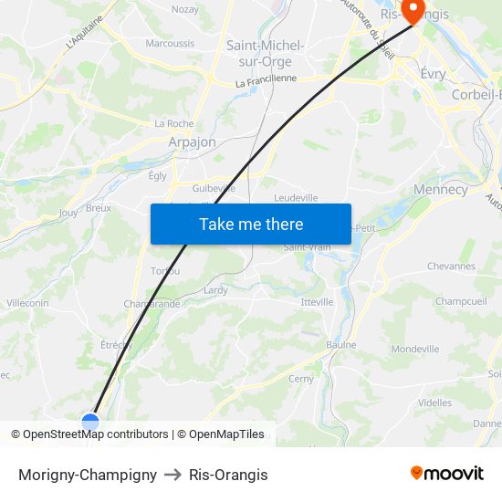 Morigny-Champigny to Ris-Orangis map