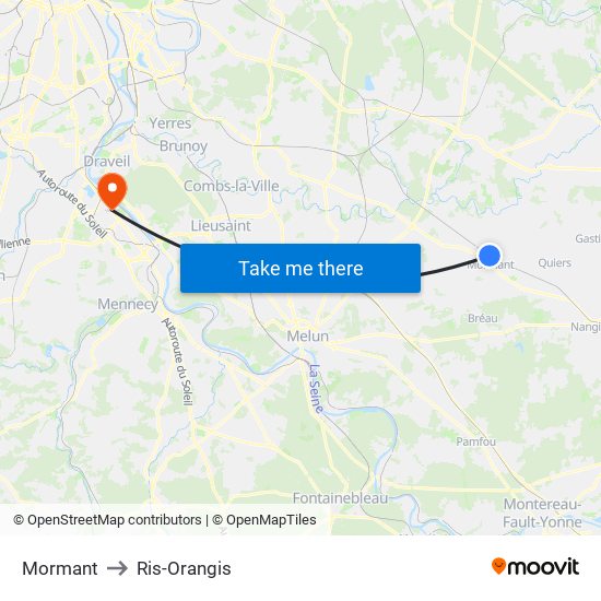 Mormant to Ris-Orangis map