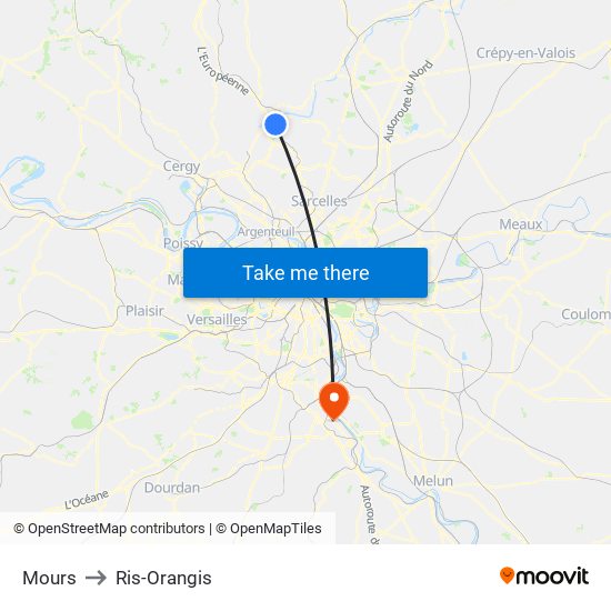 Mours to Ris-Orangis map