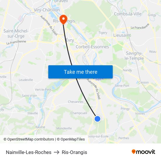 Nainville-Les-Roches to Ris-Orangis map