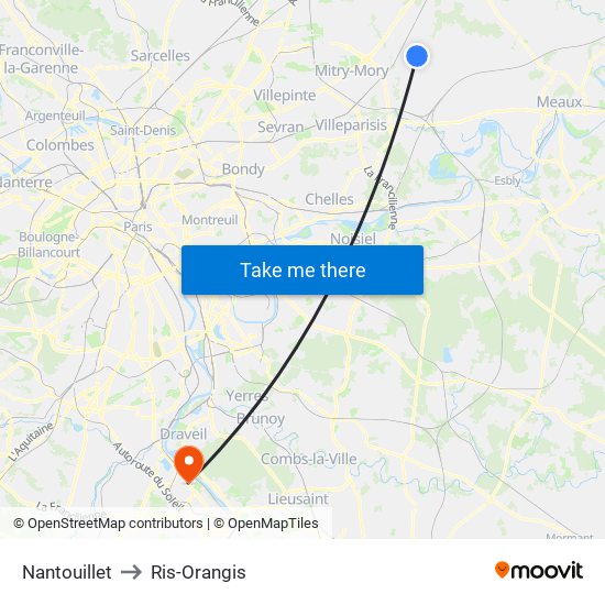 Nantouillet to Ris-Orangis map