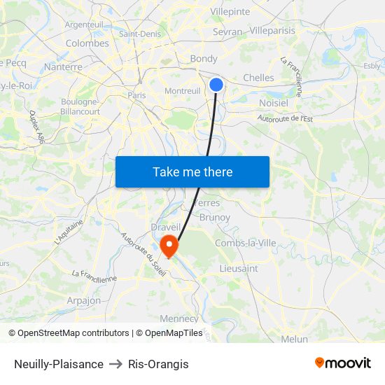 Neuilly-Plaisance to Ris-Orangis map