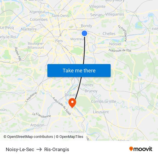 Noisy-Le-Sec to Ris-Orangis map
