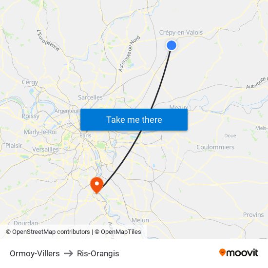 Ormoy-Villers to Ris-Orangis map