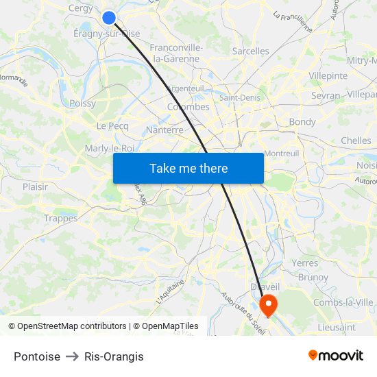 Pontoise to Ris-Orangis map