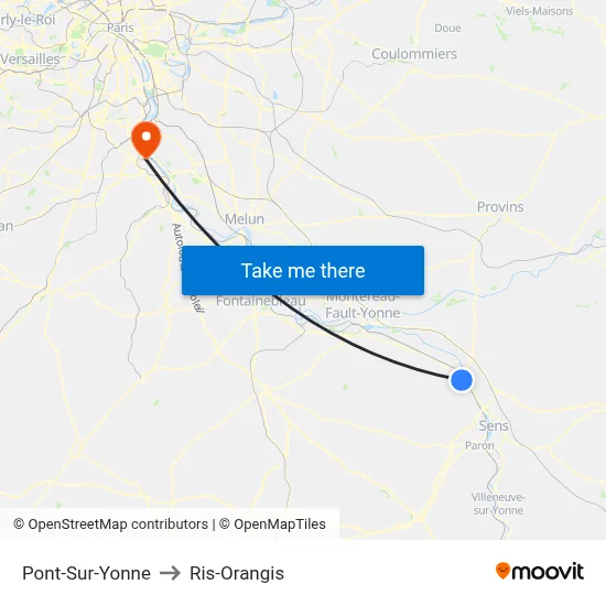Pont-Sur-Yonne to Ris-Orangis map