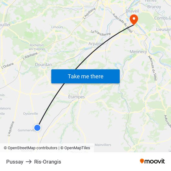 Pussay to Ris-Orangis map